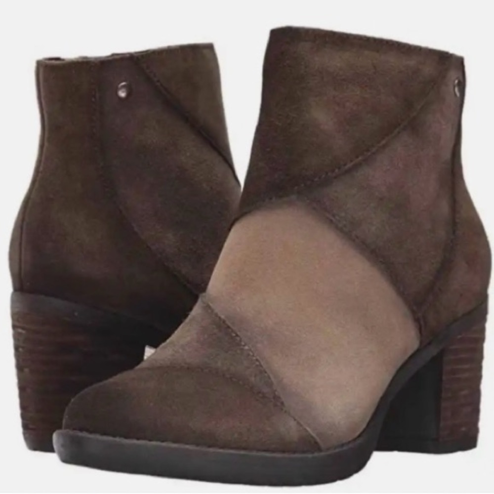 EARTH Suede Leather Patchwork Ankle Heel Bootie Boot Taupe Grey Sz 9 Gently Worn